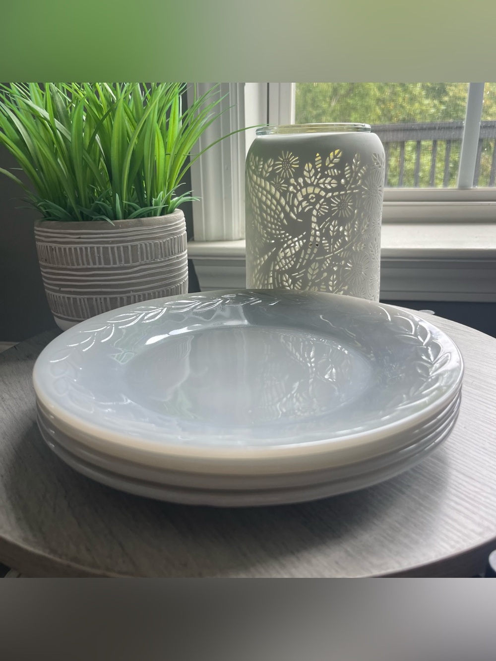 Vintage Fire-King Gray Laurel Leaf Plates Set of 4 9”